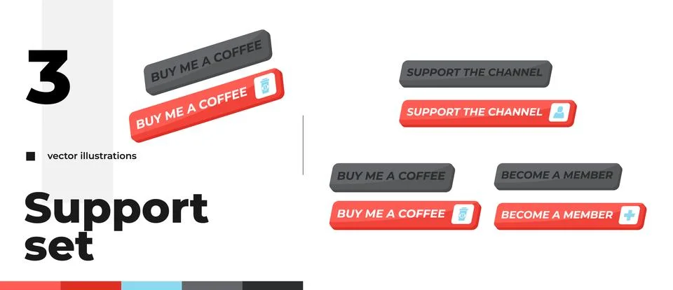 Creator support and donation isometric social media UI button set Illustrazione stock