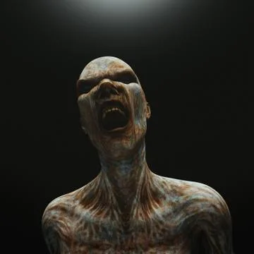 Creature from another planet, weird creature or zombie, 3d rendering. Halloween Stock Illustration