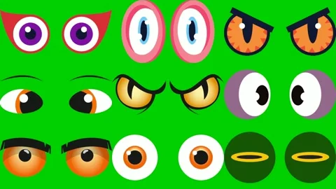 Creature eye on green screen showing angry scary and evil look High quality Stock Footage 334703900