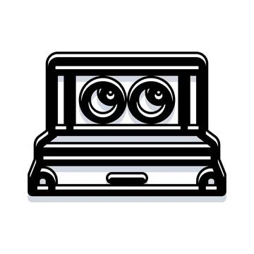 Creature eyes peering from inside an open box Stock Illustration