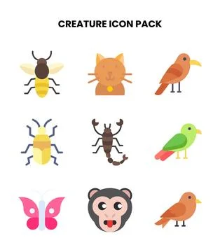 Creature Flat Bundle Icons Pack Stock Illustration