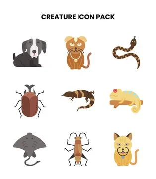Creature Flat Bundle Icons Pack Stock Illustration