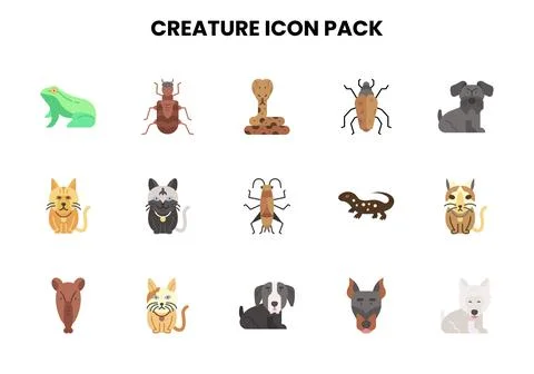 Creature Flat Collection Icons Pack Stock Illustration