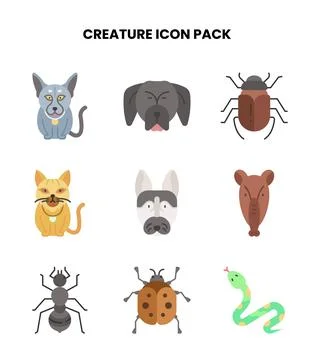 Creature Flat Collection Icons Pack Illustrazione stock