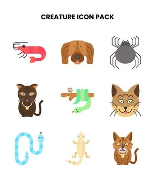 Creature Flat Design Icons Pack Illustrazione stock