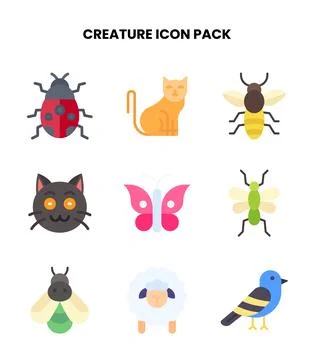 Creature Flat Design Icons Pack Stock Illustration