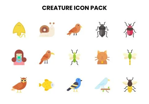 Creature Flat Design Icons Pack Stock Illustration