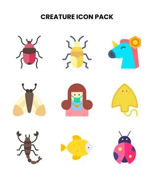 Creature Flat Icons Pack Stock Illustration