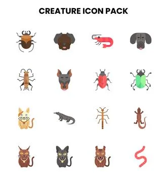 Creature Flat Scalable Icons Pack Stock Illustration