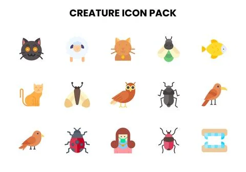 Creature Flat SVG Icons Pack Illustrazione stock