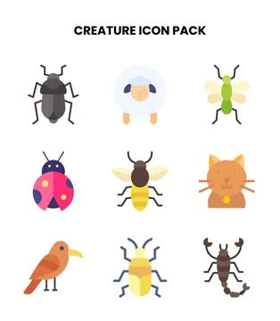 Creature Flat SVG Icons Pack Stock Illustration
