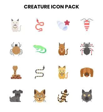 Creature Flat UI Icons Pack Stock Illustration