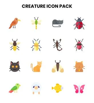Creature Flat UI Icons Pack Illustrazione stock
