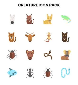 Creature Flat Vector Icons Pack イラスト素材