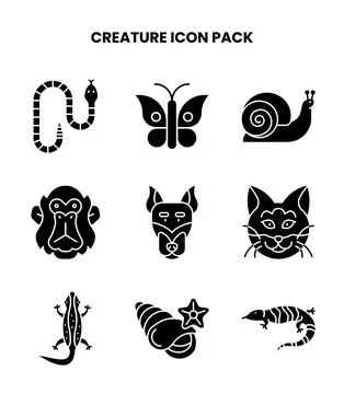 Creature Glyph Bundle Icons Pack Stock Illustration