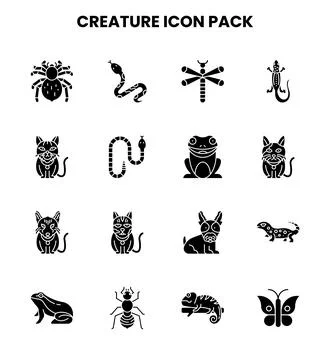 Creature Glyph Bundle Icons Pack Stock-Illustration