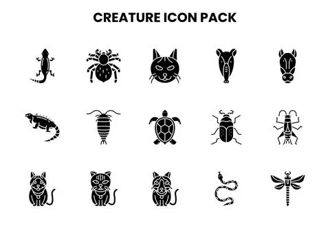 Creature Glyph Design Icons Pack Illustrazione stock