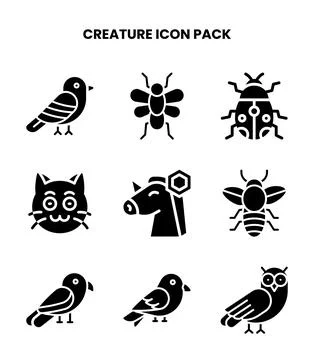 Creature Glyph Graphics Icons Pack Stock Illustration