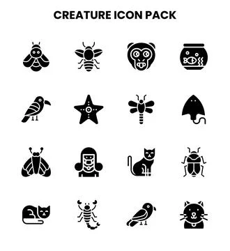 Creature Glyph Icons Pack Stock Illustration