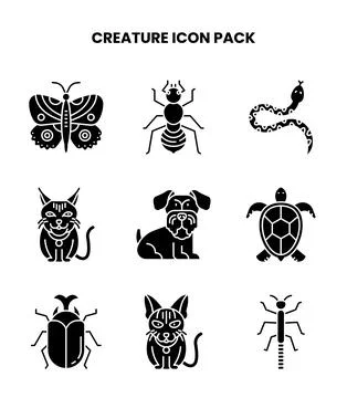Creature Glyph Scalable Icons Pack Illustrazione stock