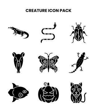 Creature Glyph Set Icons Pack Stock Illustration