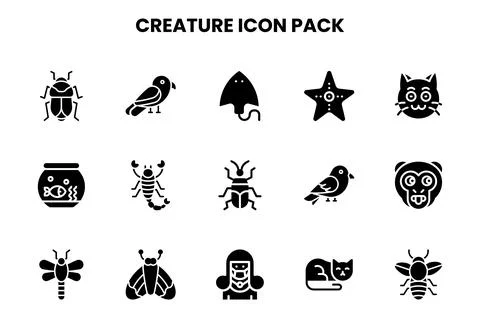 Creature Glyph UI Icons Pack Stock Illustration