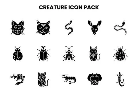 Creature Glyph Vector Icons Pack Stock Illustration
