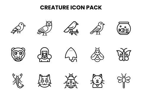 Creature Line Bundle Icons Pack Stock Illustration