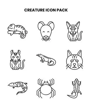 Creature Line Collection Icons Pack Stock Illustration