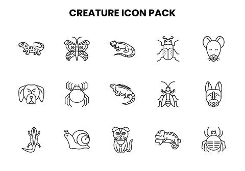 Creature Line Design Icons Pack Stock Illustration
