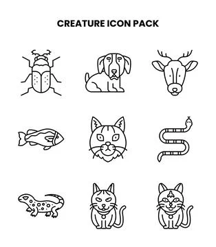 Creature Line Icons Pack Stock Illustration
