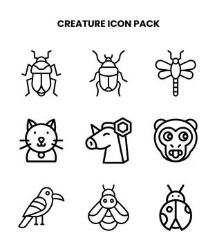 Creature Line Scalable Icons Pack Stock Illustration