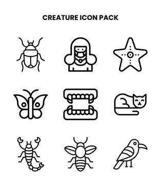 Creature Line UI Icons Pack Stock Illustration