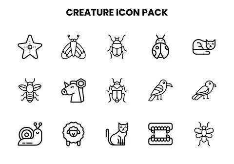 Creature Line Vector Icons Pack Illustrazione stock