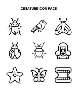 Creature Line Vector Icons Pack Stock Illustration