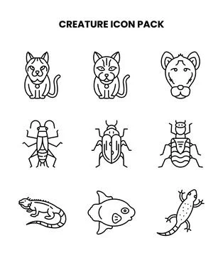 Creature Line Vector Icons Pack Illustrazione stock