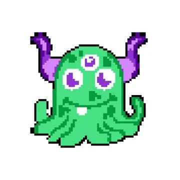 Creature monster with horns pixel art vector illustration Stock Illustration