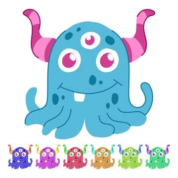 Creature monster with horns vector cartoon graphic Stock Illustration