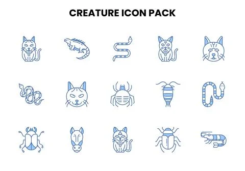 Creature Two Color Blue Vector Icons Pack Illustrazione stock