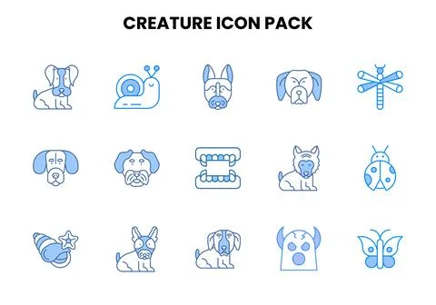 Creature Two Colour Collection Icons Pack Illustrazione stock