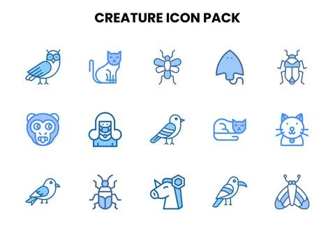 Creature Two Colour Collection Icons Pack Illustrazione stock
