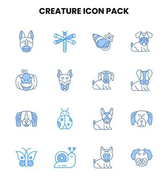 Creature Two Colour Vector Icons Pack Stock Illustration