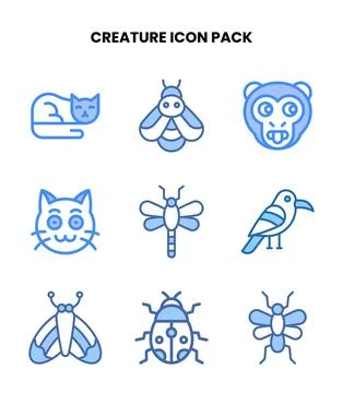 Creature Two Colour Vector Icons Pack Stock Illustration