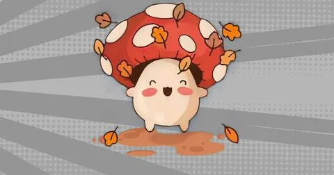 Creature wearing red polka dot mushroom hat splashing in muddy puddle with Stock Illustration