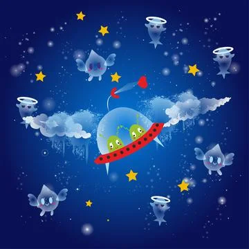 Creatures in a spaceship, Stock Illustration