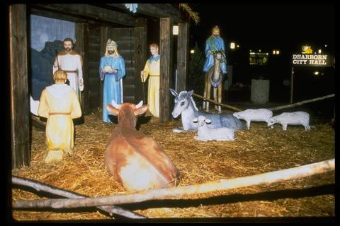 Creche displayed on a private plot near city hall., Dearborn, Michigan, USA Fotos de archivo