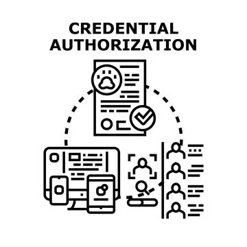 Credential authorization process verifying user identity securely Stock Illustration