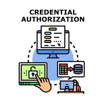 Credential authorization process verifying user access system Stock Illustration