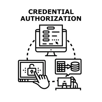 Credential authorization process verifying user access system Stock Illustration
