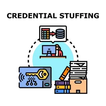 Credential stuffing concept representing digital data hacking Stock Illustration